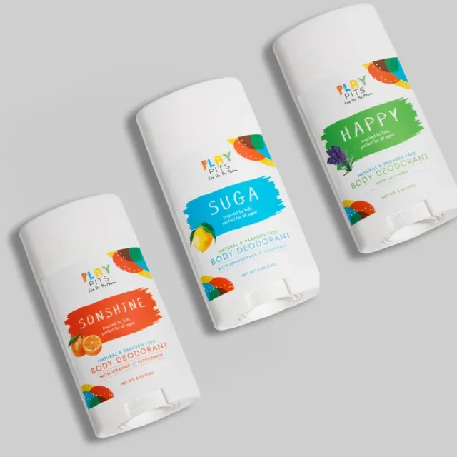 Three Play Pits deodorant sticks